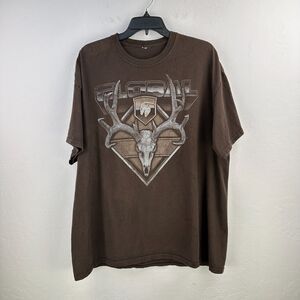 Global Deer Skull‎ Tshirt Mens Brown L Graphic Print Hunting Country Antlers